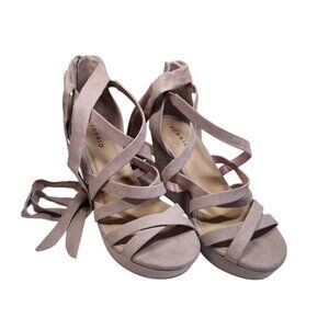 Women's Torrid Nude Pink Strappy Lace Up Sandals Heels Wedges Size 10 W